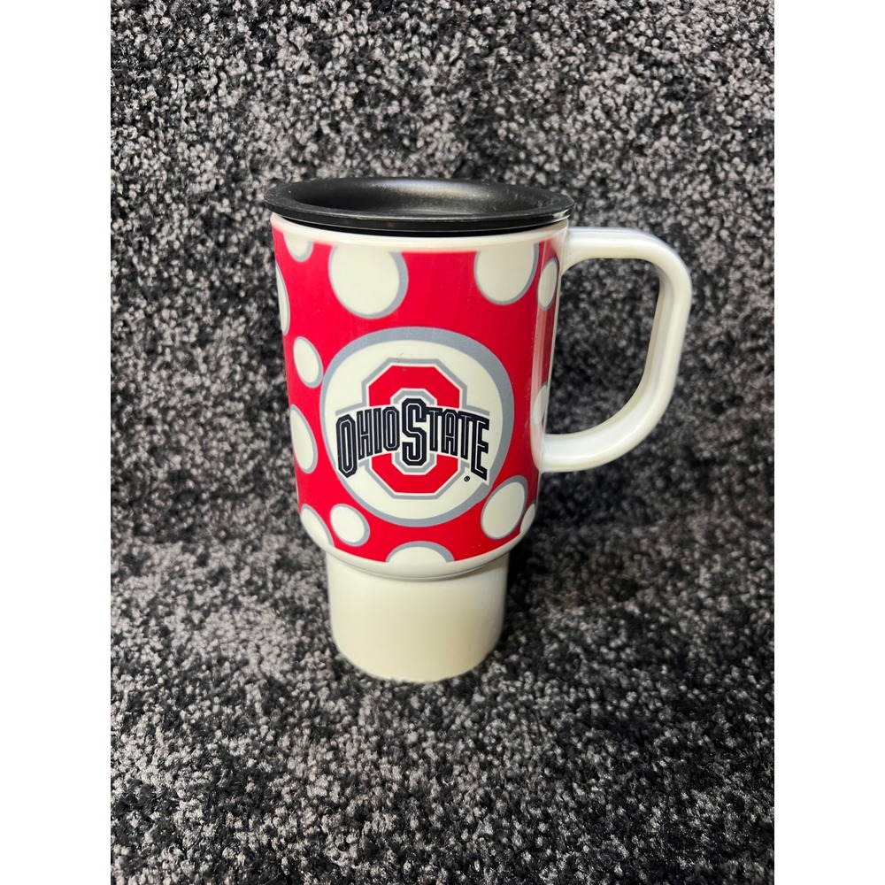 Ohio State Buckeyes‎ Travel Mug With Lid Red Polka Dot Coffee Cup